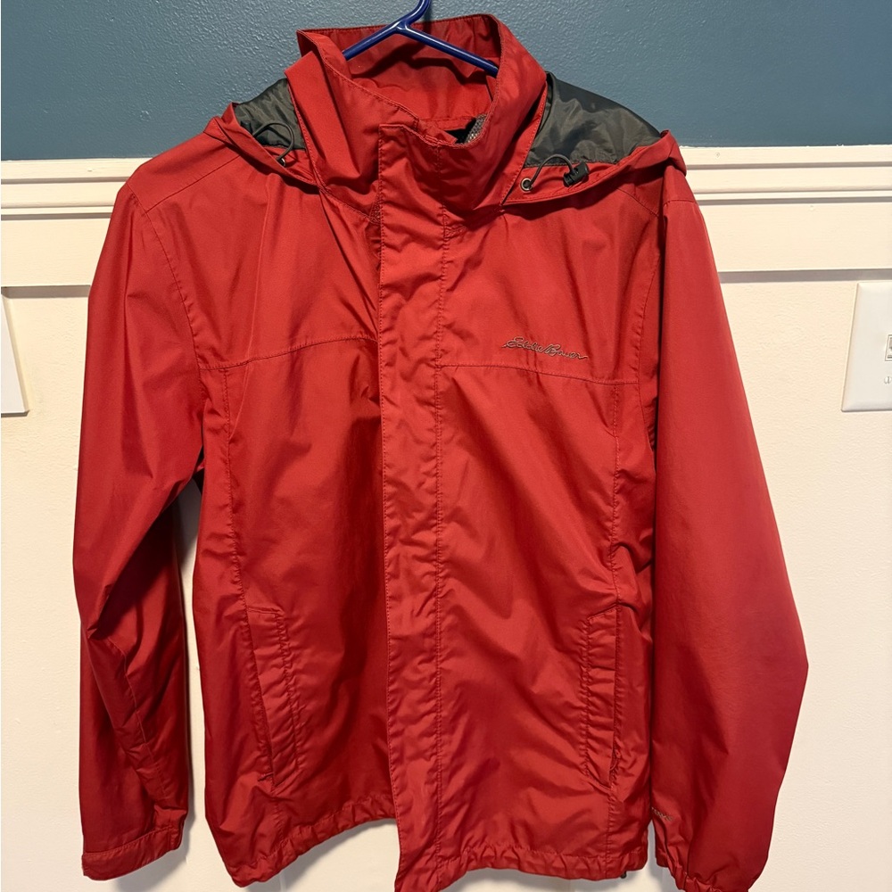 Eddie Bauer Red Raincoat with Black Accents